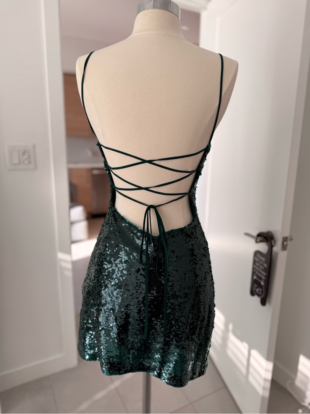 Zara Dark Green Sequin Mini Dress - Picture 2 of 4